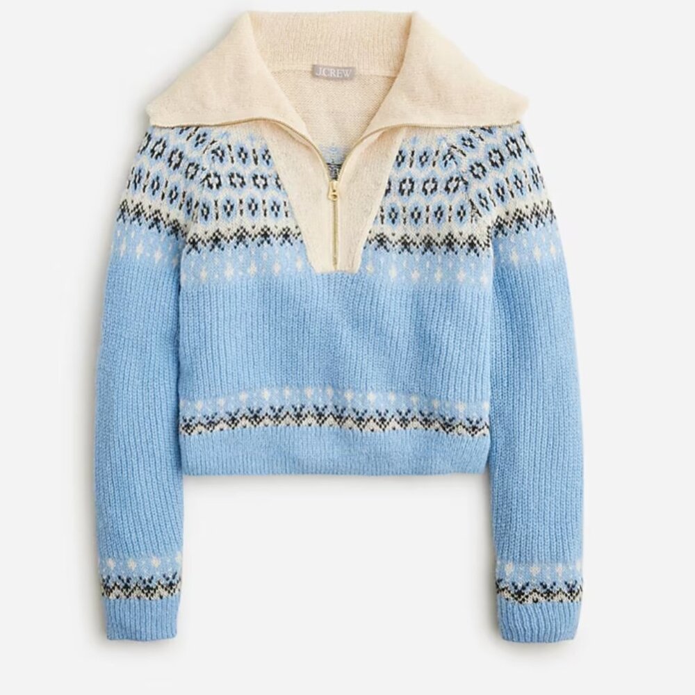 J Crew Fair Isle half-zip sweater in brushed yarn